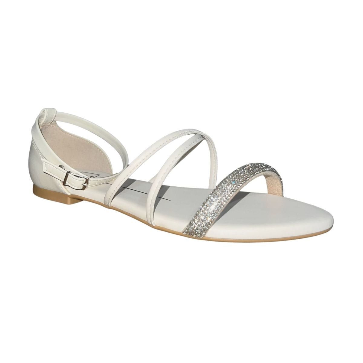 Sandália Rasteira com Strass Tornozeleira Feminino Moleca 5561.103 Off White Branco 3