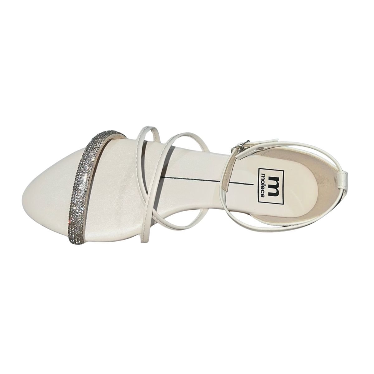 Sandália Rasteira com Strass Tornozeleira Feminino Moleca 5561.103 Off White Branco 4