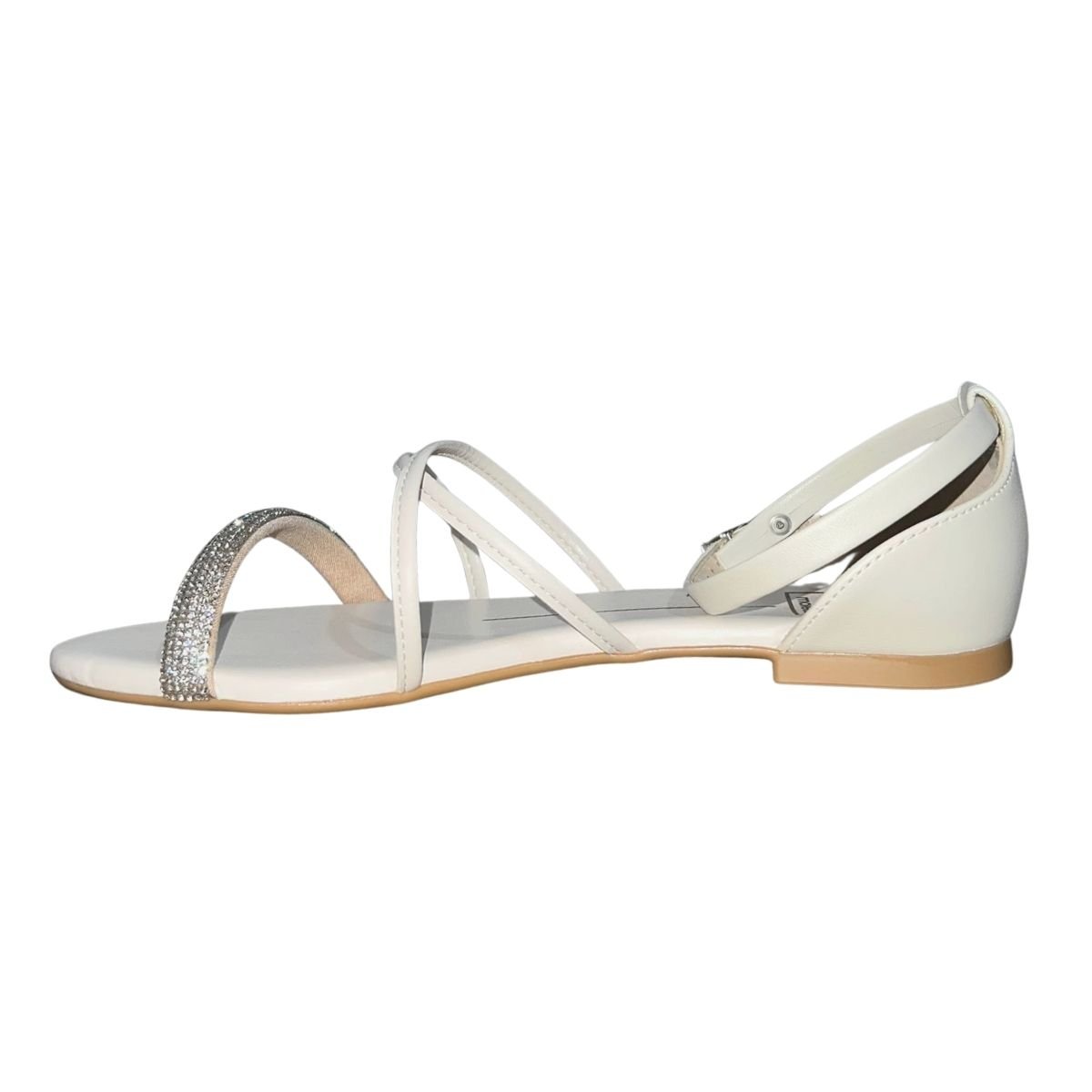 Sandália Rasteira com Strass Tornozeleira Feminino Moleca 5561.103 Off White Branco 5