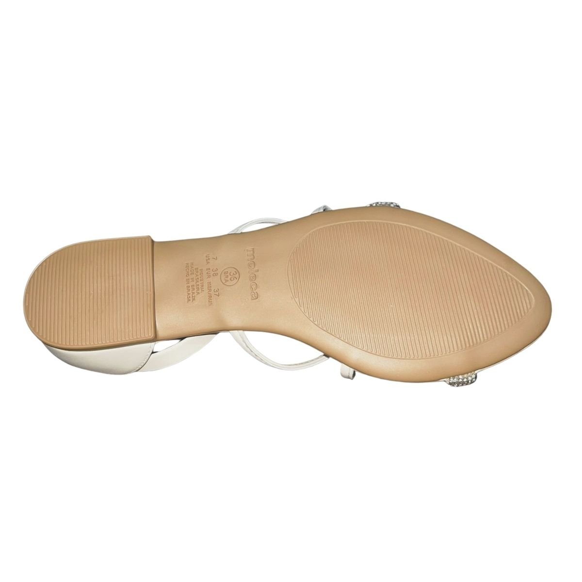 Sandália Rasteira com Strass Tornozeleira Feminino Moleca 5561.103 Off White Branco 6