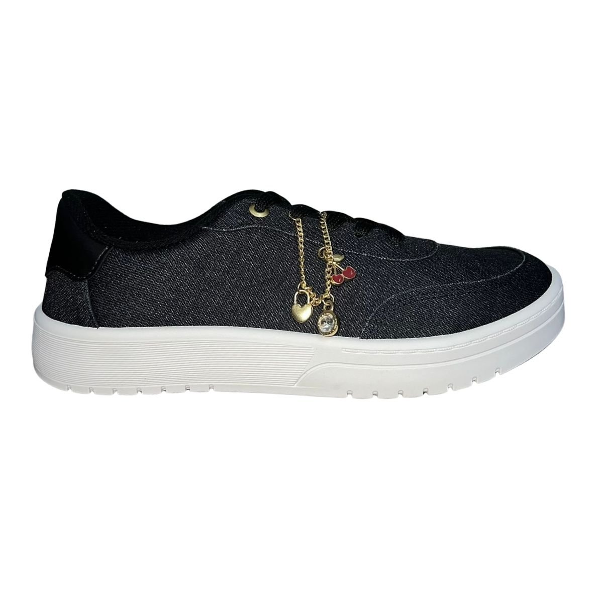 Tênis Casual Pingente Decorativo Feminino Moleca 5791.120 Preto