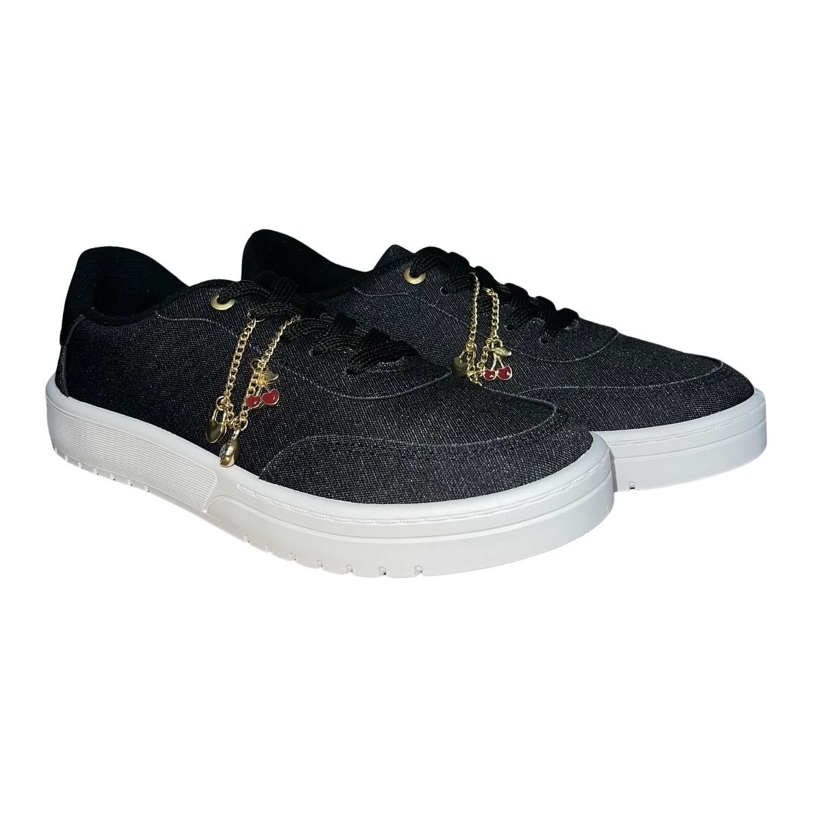 Tênis Casual Pingente Decorativo Feminino Moleca 5791.120 Preto Preto 2