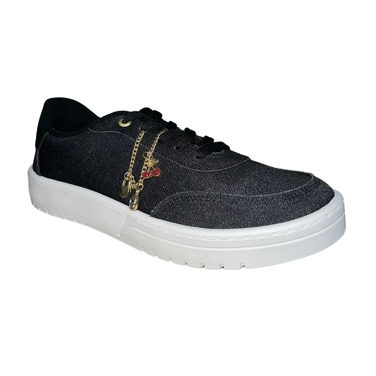 Tênis Casual Pingente Decorativo Feminino Moleca 5791.120 Preto Preto 3