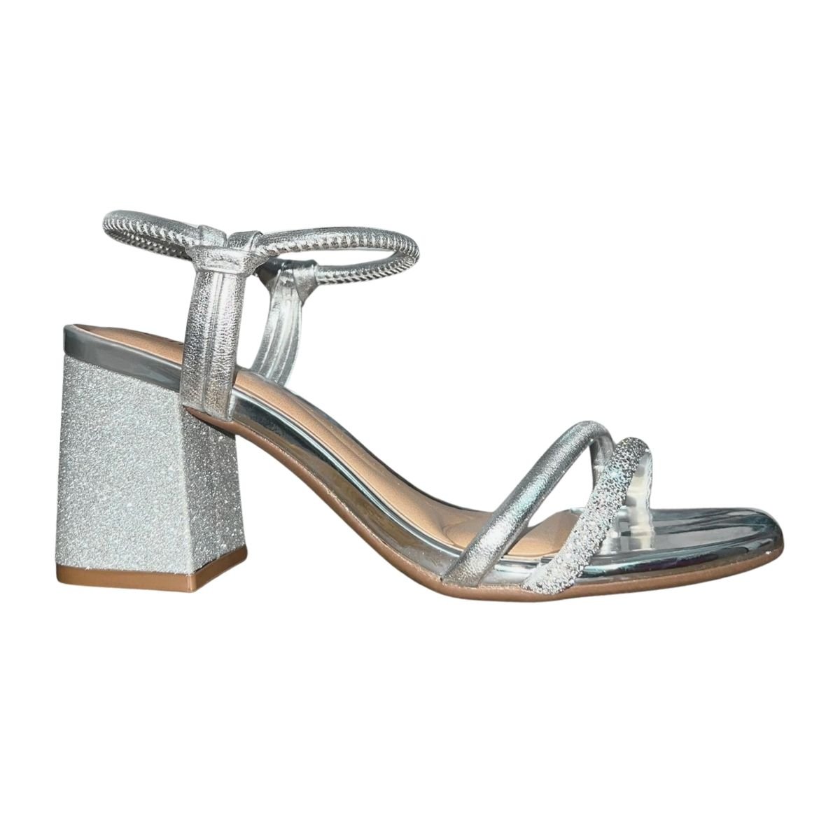 Sandália de Salto Bloco Brilho com Glitter Feminino Beira Rio 8436.213 Prata