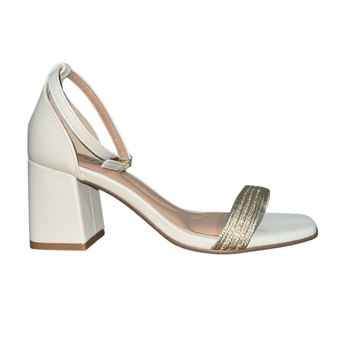 Sandália de Salto Bloco Tornozeleira Feminino Beira Rio 8436.245 Off White