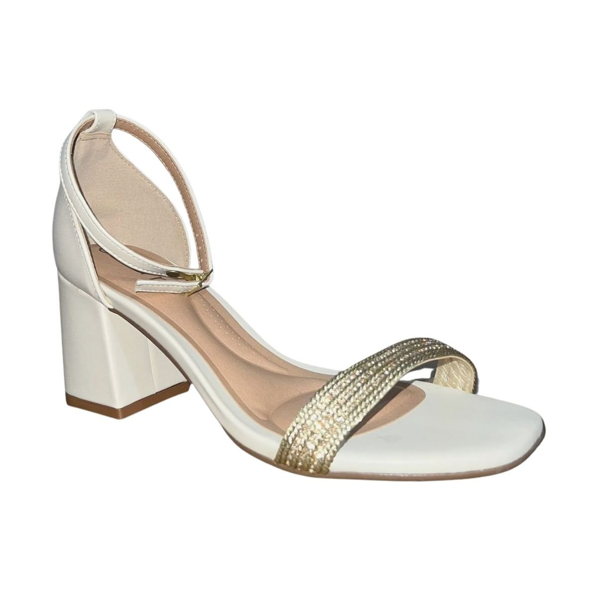 Sandália de Salto Bloco Tornozeleira Feminino Beira Rio 8436.245 Off White Branco 2