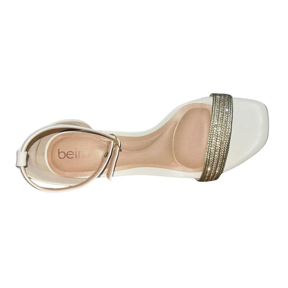 Sandália de Salto Bloco Tornozeleira Feminino Beira Rio 8436.245 Off White Branco 3
