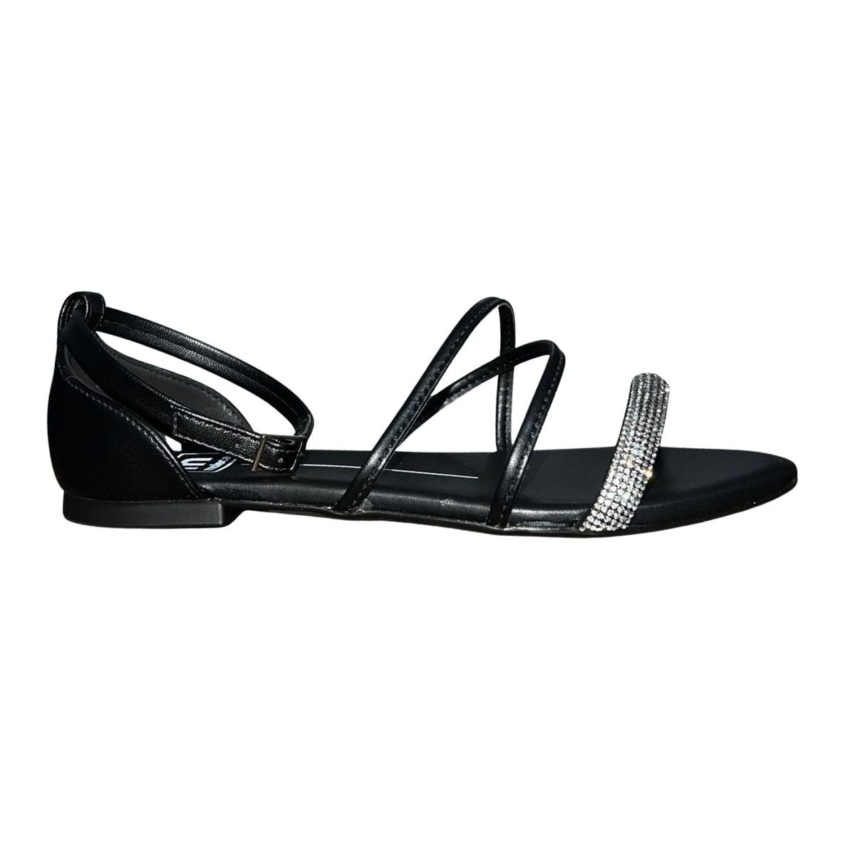 Sandália Rasteira com Strass Tornozeleira Feminino Moleca 5561.103 Preto Preto 2
