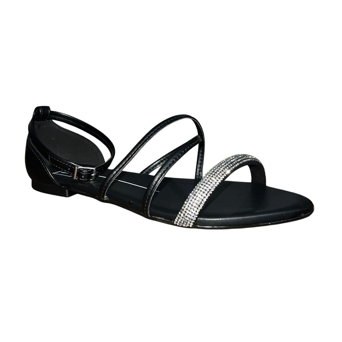 Sandália Rasteira com Strass Tornozeleira Feminino Moleca 5561.103 Preto Preto 3