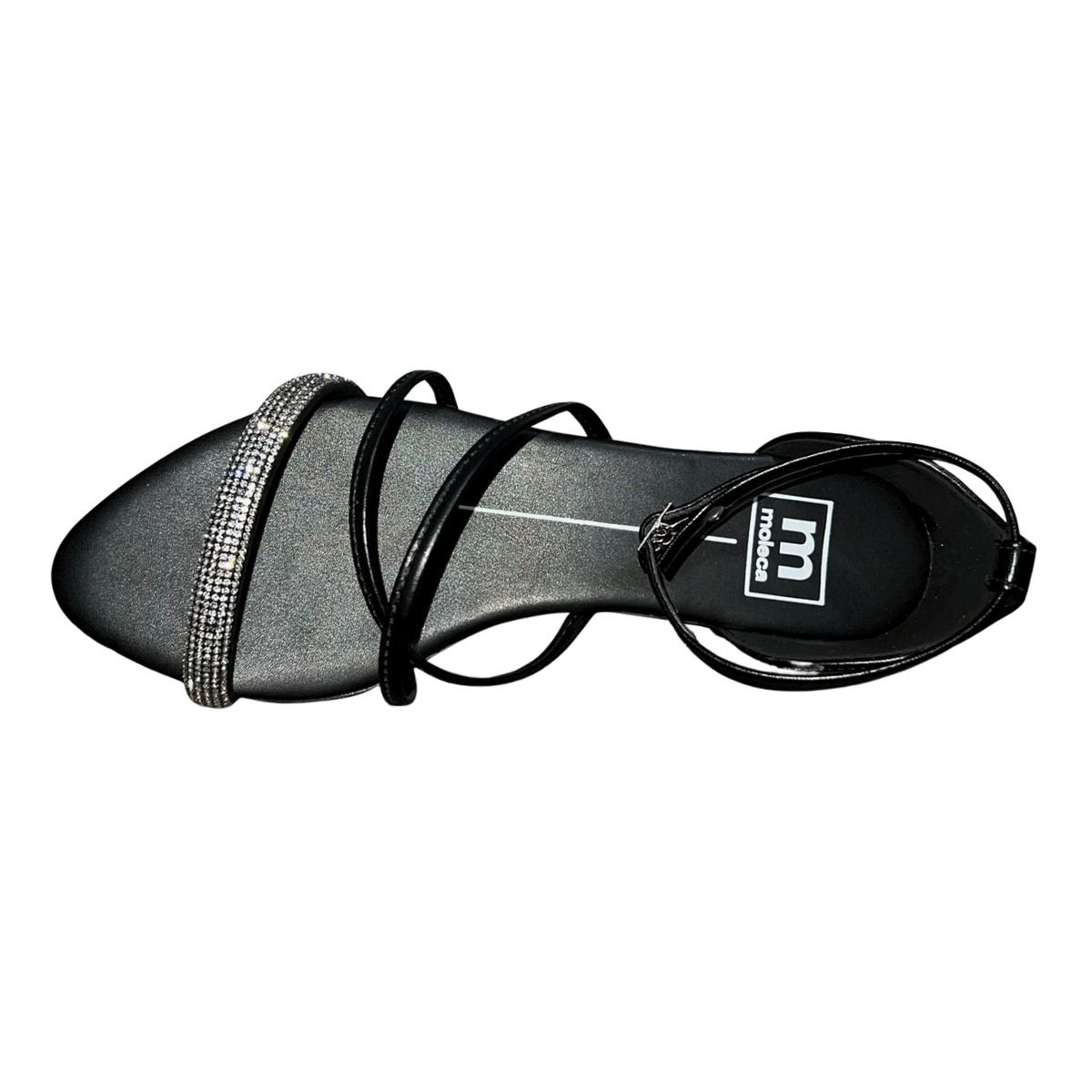 Sandália Rasteira com Strass Tornozeleira Feminino Moleca 5561.103 Preto Preto 4