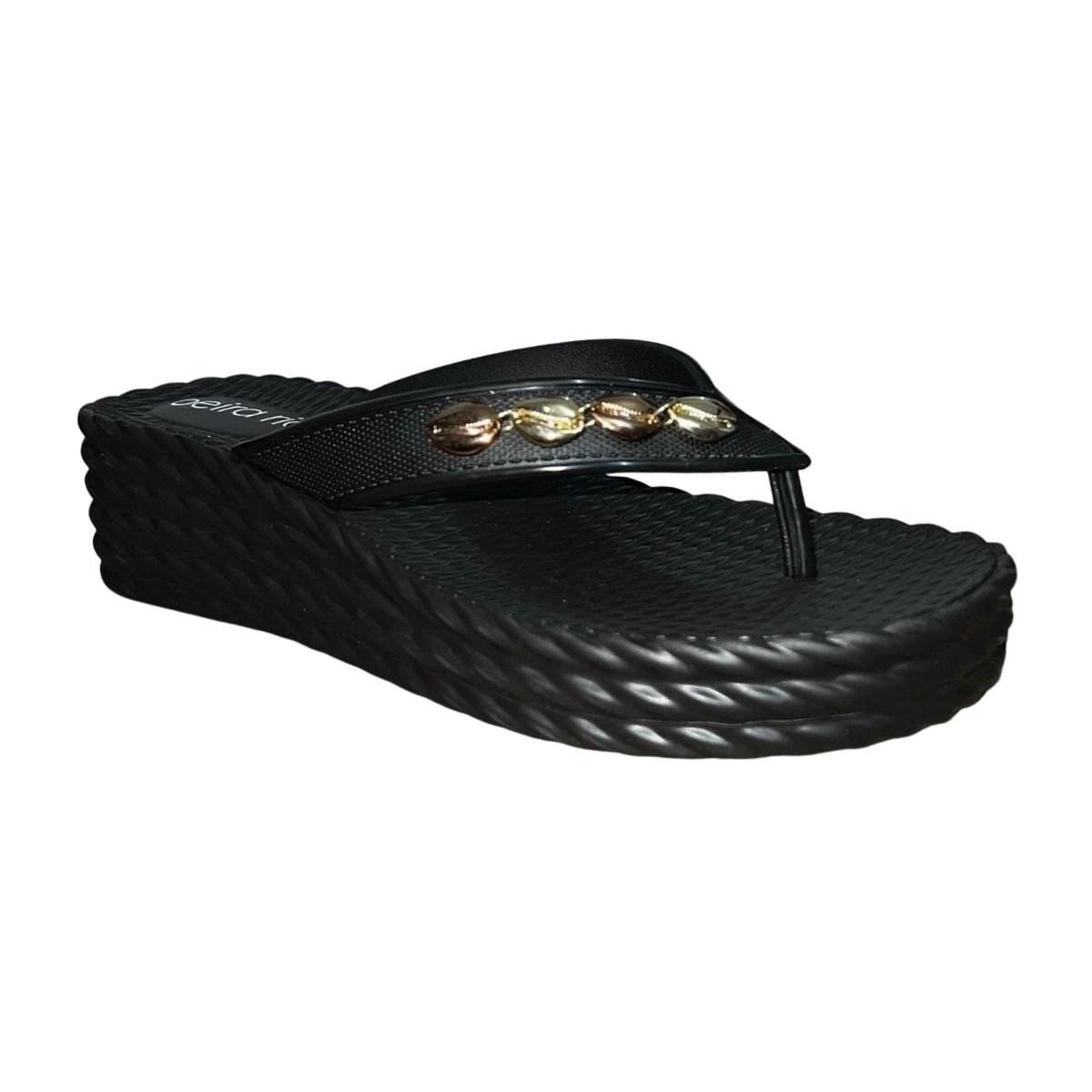 Chinelo de Dedo Plataforma PVC Aplique Feminino Beira Rio 8561.105 Preto Preto 3