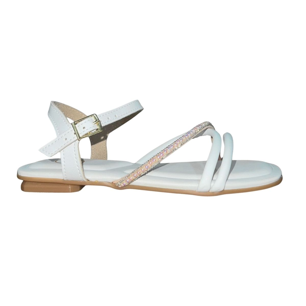 Sandália Rasteira com Strass Infantil Menina Molekinha 2354.102 Branco