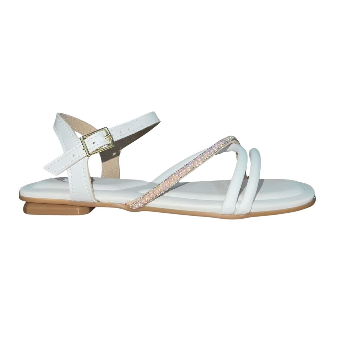 Sandália Rasteira com Strass Infantil Menina Molekinha 2354.102 Branco Branco 2
