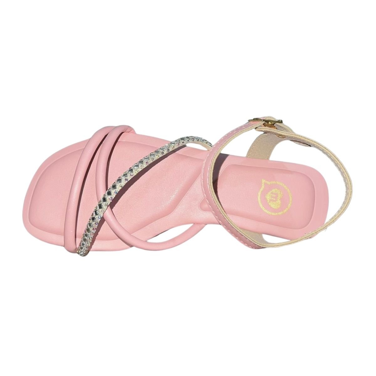 Sandália Rasteira com Strass Infantil Menina Molekinha 2354.102 Rosa Rosa 4