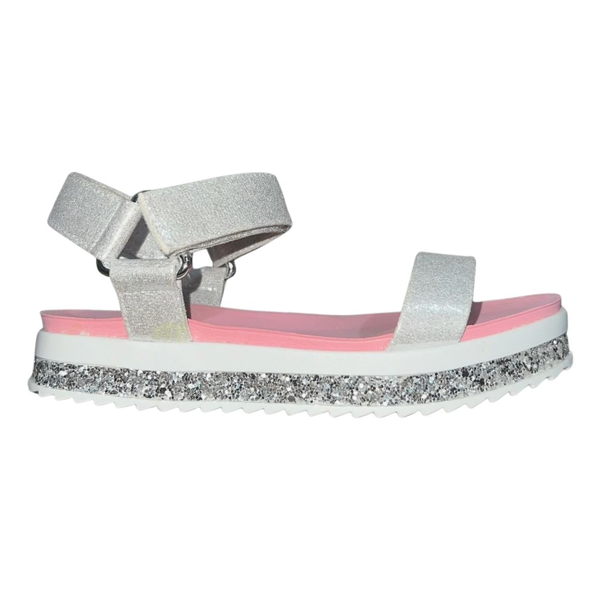 Sandália Papete Plataforma com Glitter Infantil Menina Molekiha 2305.1559 Prata Prata 3