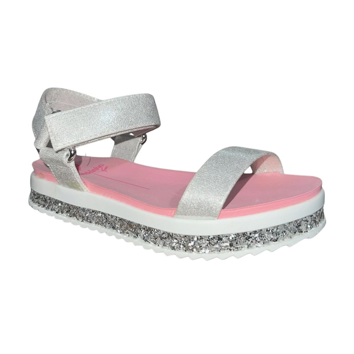 Sandália Papete Plataforma com Glitter Infantil Menina Molekiha 2305.1559 Prata Prata 4