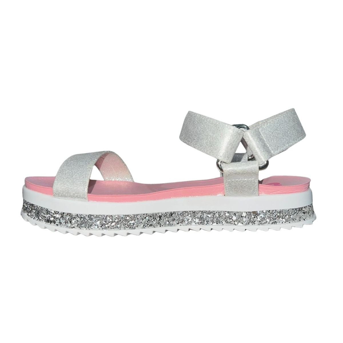 Sandália Papete Plataforma com Glitter Infantil Menina Molekiha 2305.1559 Prata Prata 6