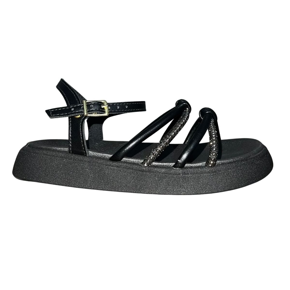 Sandália Flatform com Pedrarias Infantil Menina Molekinha 2358.106 Preto