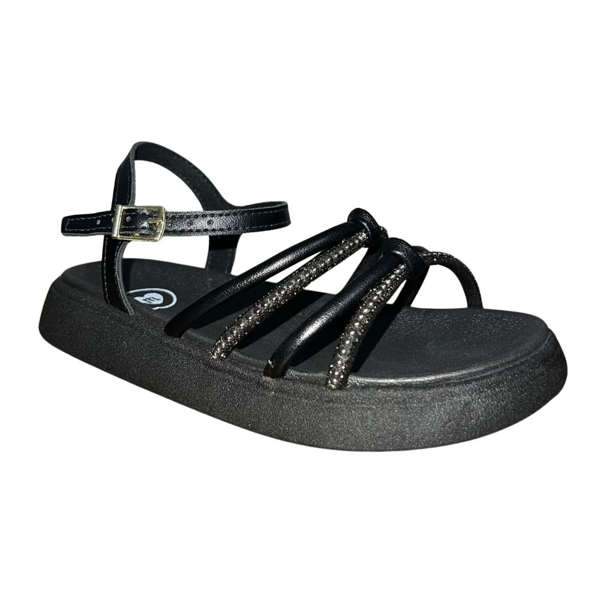 Sandália Flatform com Pedrarias Infantil Menina Molekinha 2358.106 Preto Preto 2