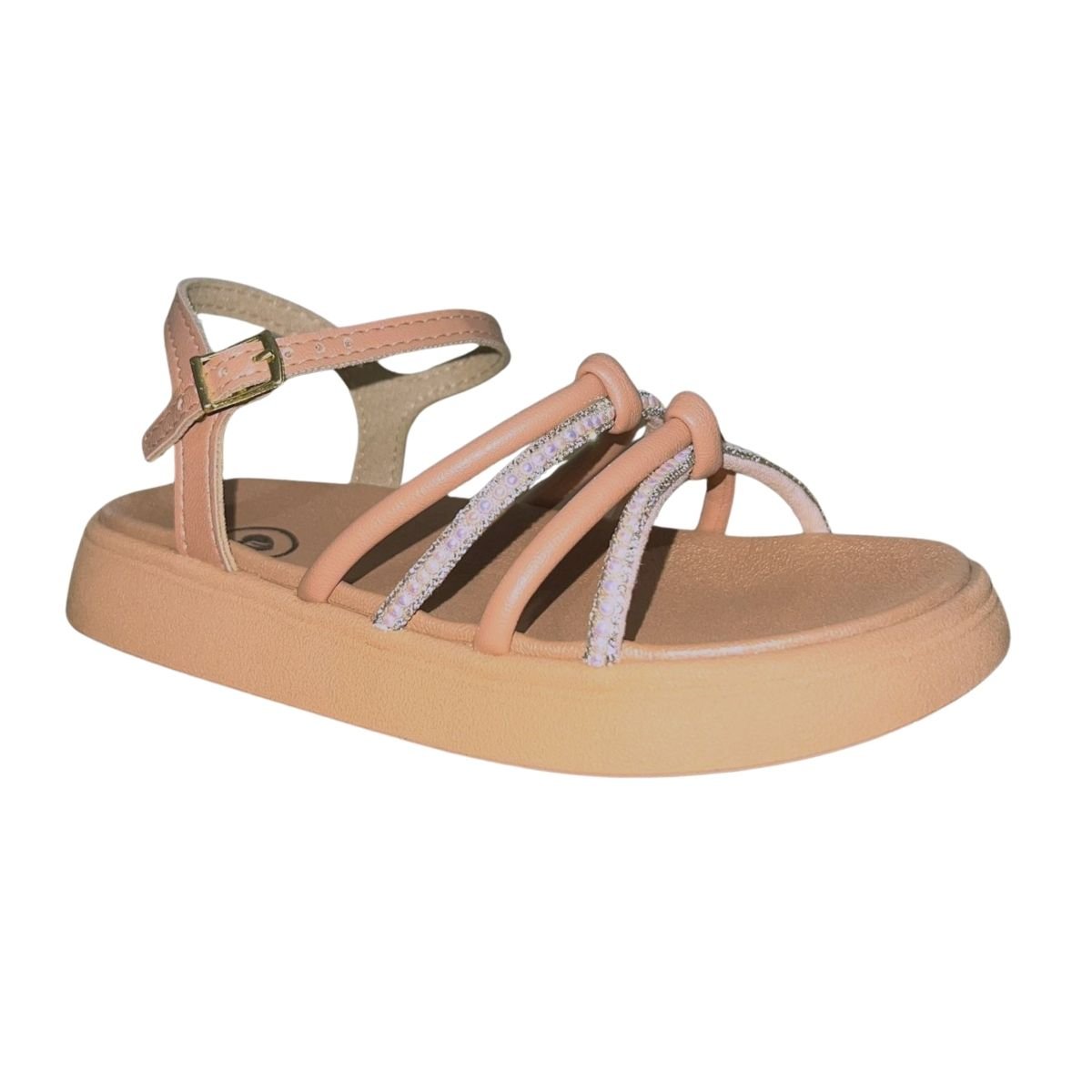 Sandália Flatform com Pedrarias Infantil Menina Molekinha 2358.106 Nude Bege 2