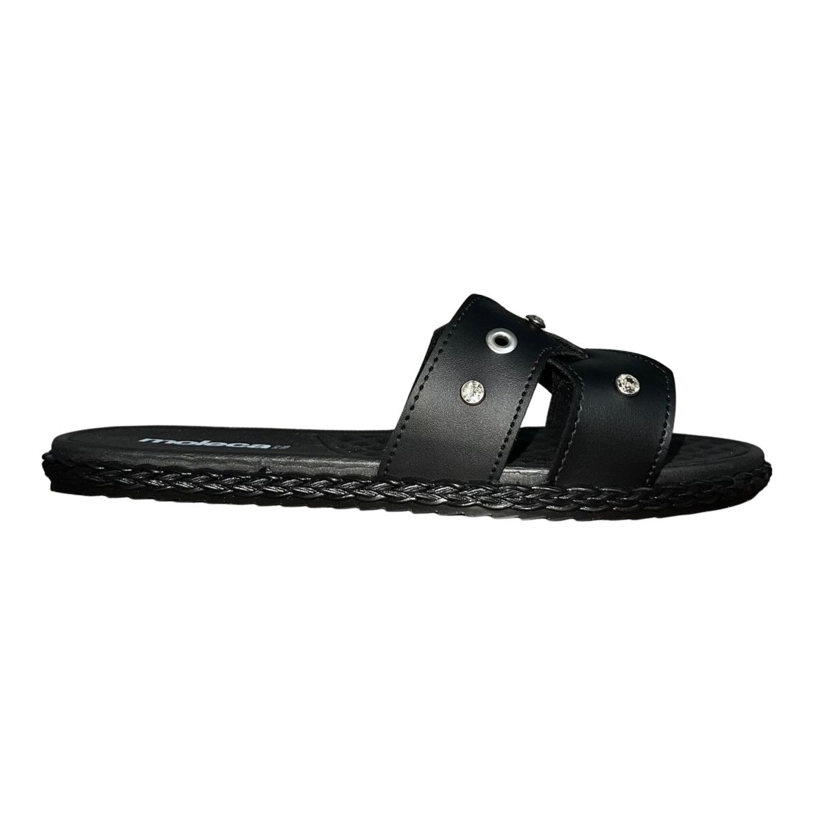 Tamanco Rasteiro Slide Aplique Feminino Moleca 5452.256 Preto
