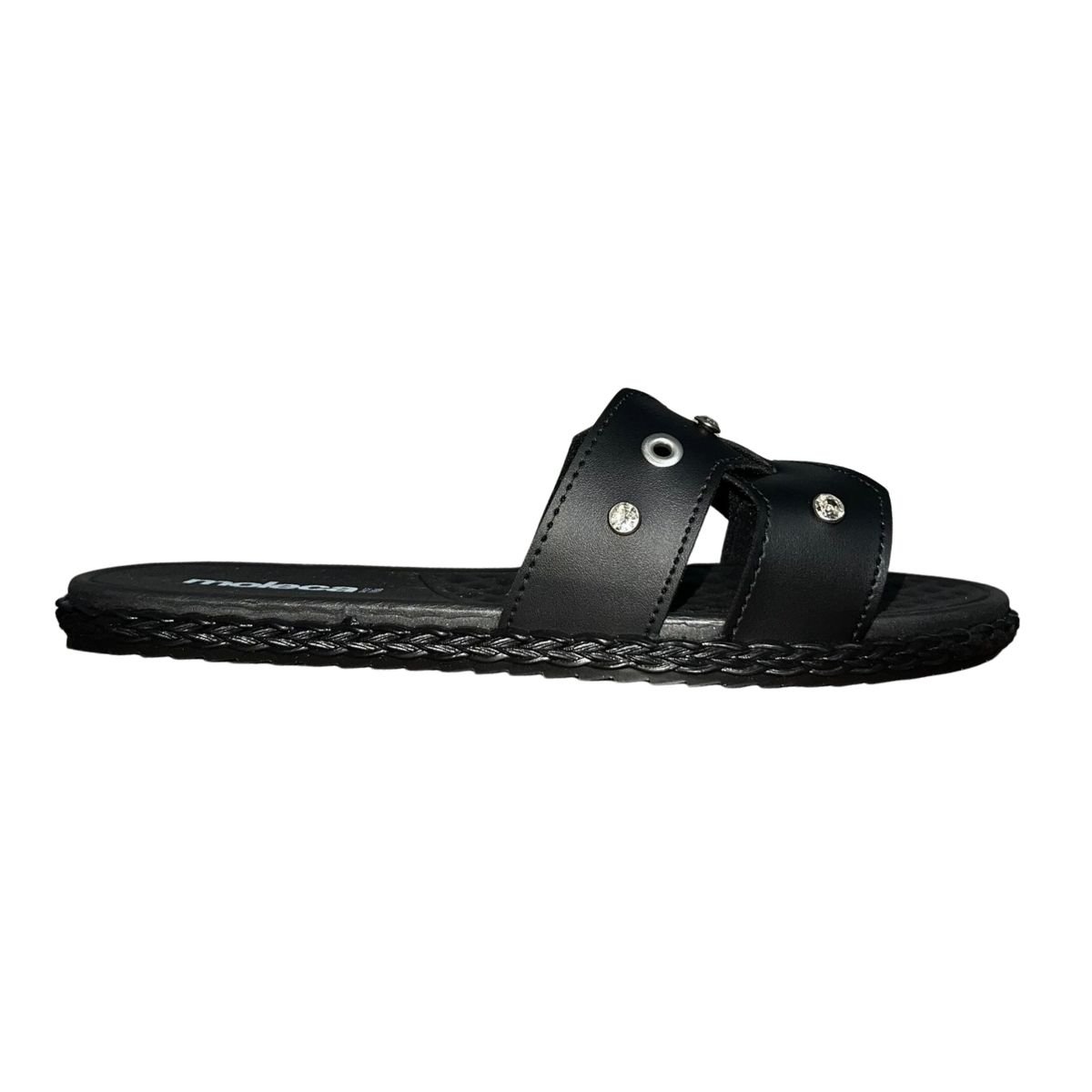 Tamanco Rasteiro Slide Aplique Feminino Moleca 5452.256 Preto Preto 2