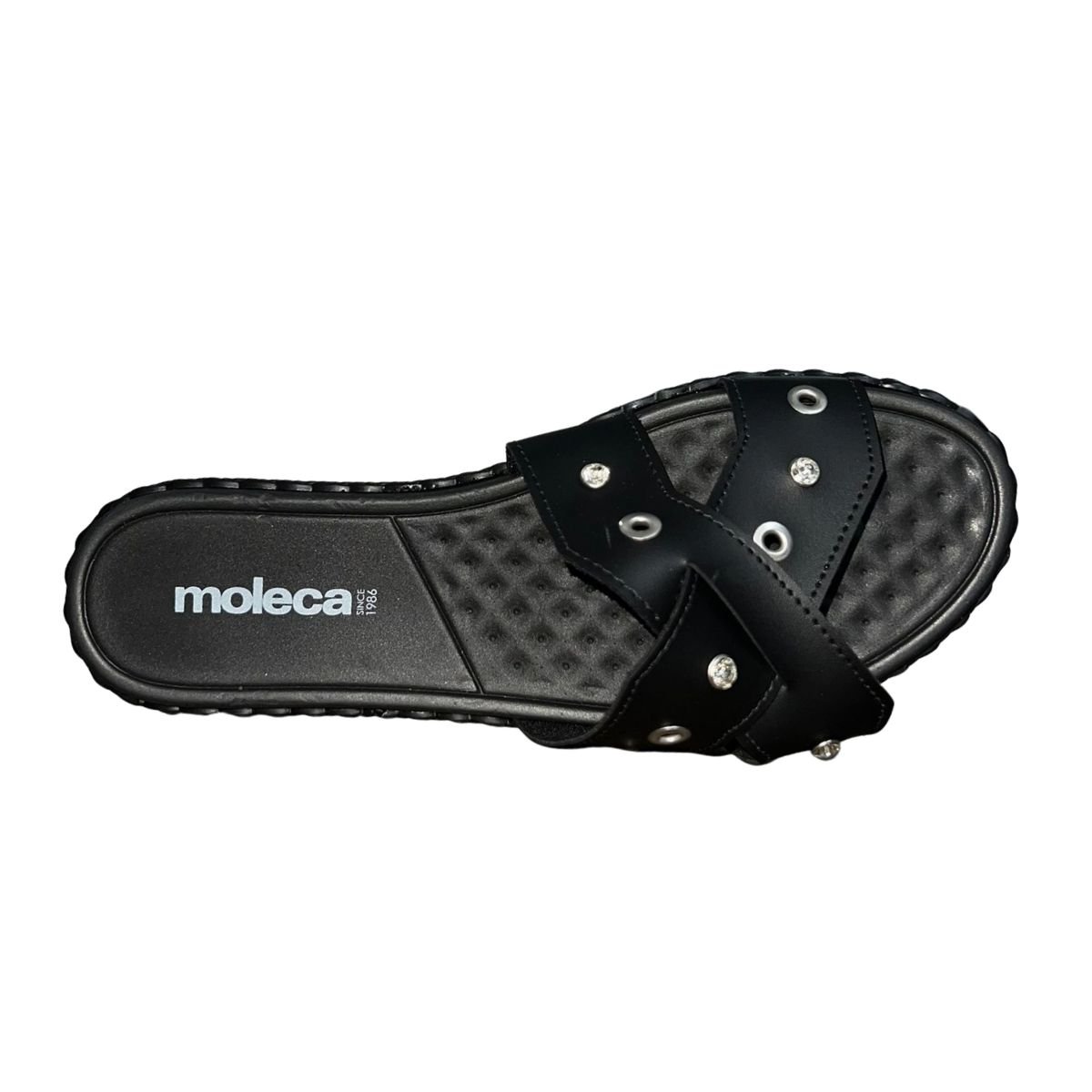 Tamanco Rasteiro Slide Aplique Feminino Moleca 5452.256 Preto Preto 4