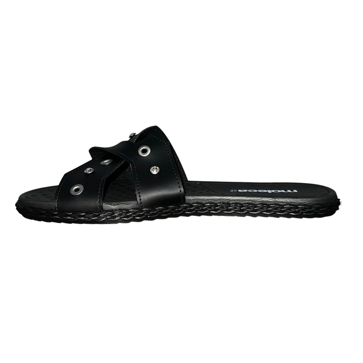Tamanco Rasteiro Slide Aplique Feminino Moleca 5452.256 Preto Preto 5