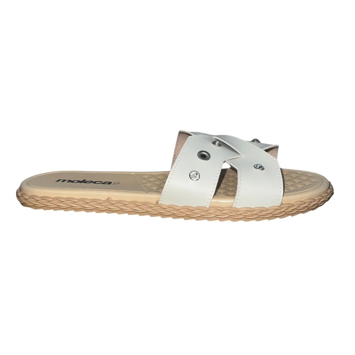 Tamanco Rasteiro Slide Aplique Feminino Moleca 5452.256 Off White Branco 2