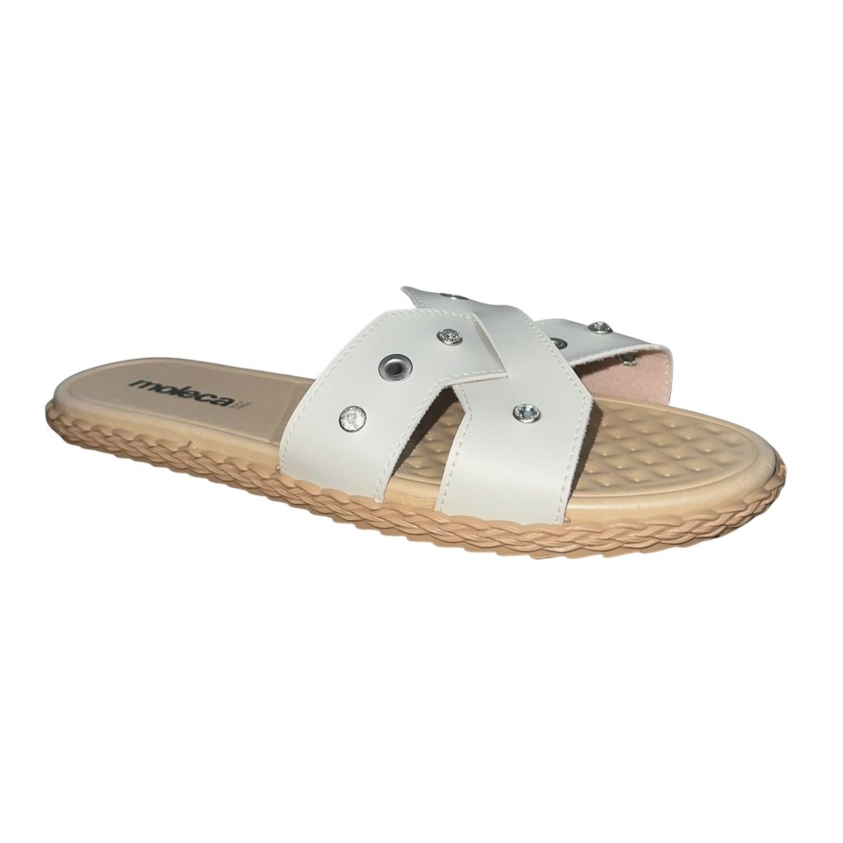 Tamanco Rasteiro Slide Aplique Feminino Moleca 5452.256 Off White Branco 3