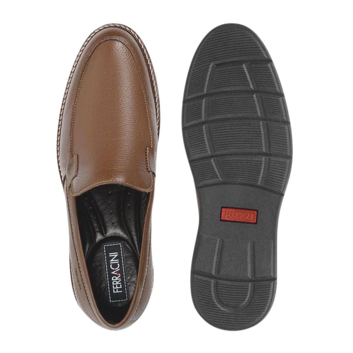 Sapato Social de Couro Calce Fácil Masculino Ferracini Kingston 6156-675I Marrom Marrom 4