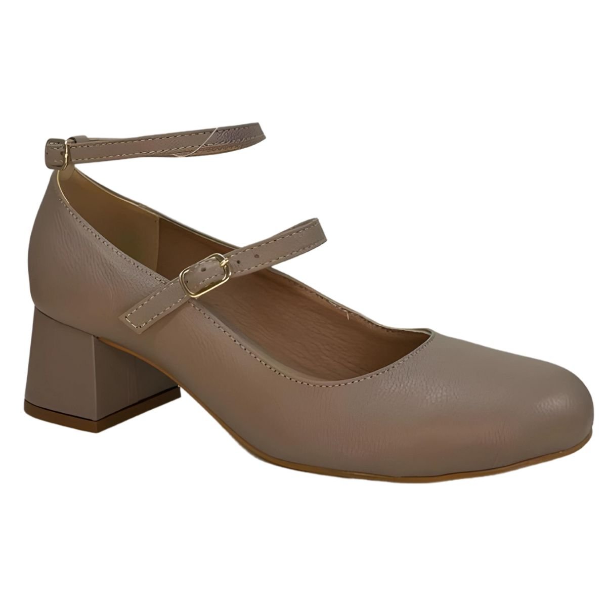 Sapato Scarpin Mary Jane Couro Bege Lizi E Lizi Bege 3