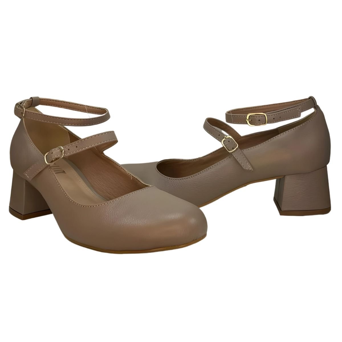 Sapato Scarpin Mary Jane Couro Bege Lizi E Lizi Bege 6