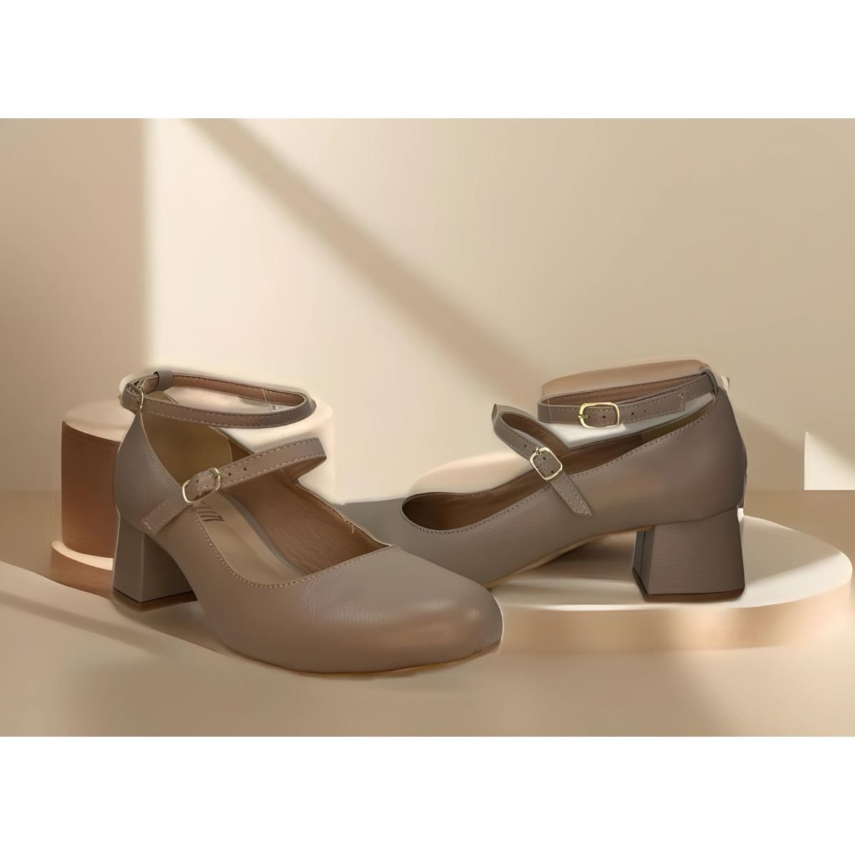 Sapato Scarpin Mary Jane Couro Bege Lizi E Lizi Bege 7