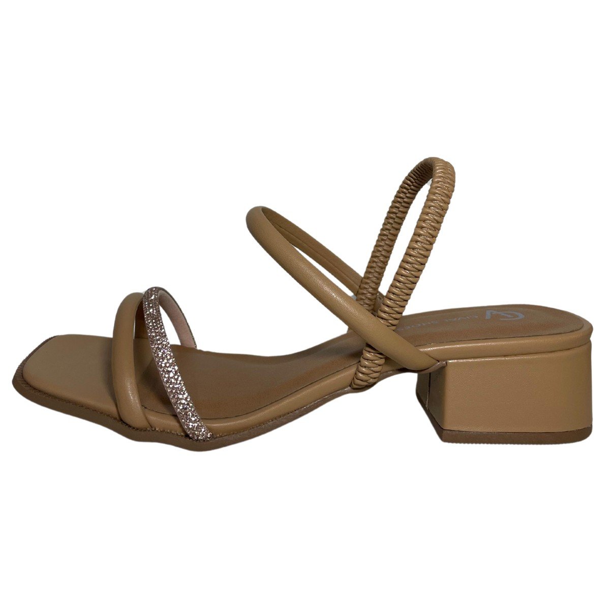 Sandália Feminina Salto Bloco Baixo Cival Shoes Bege 2