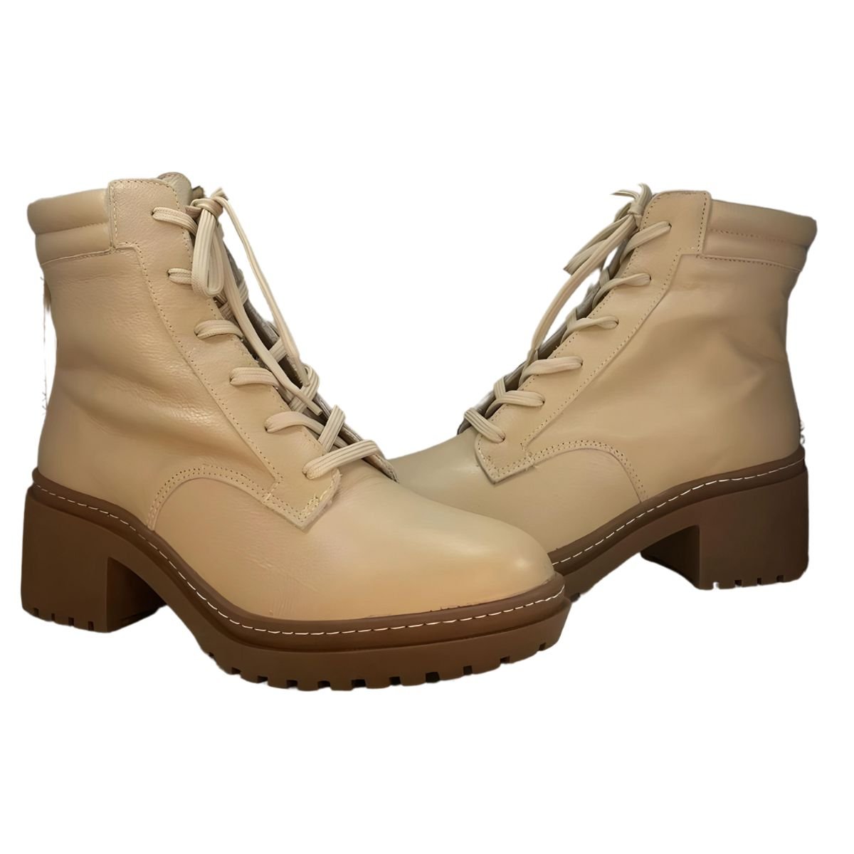 Bota Coturno Couro Cival Shoes Bege 6
