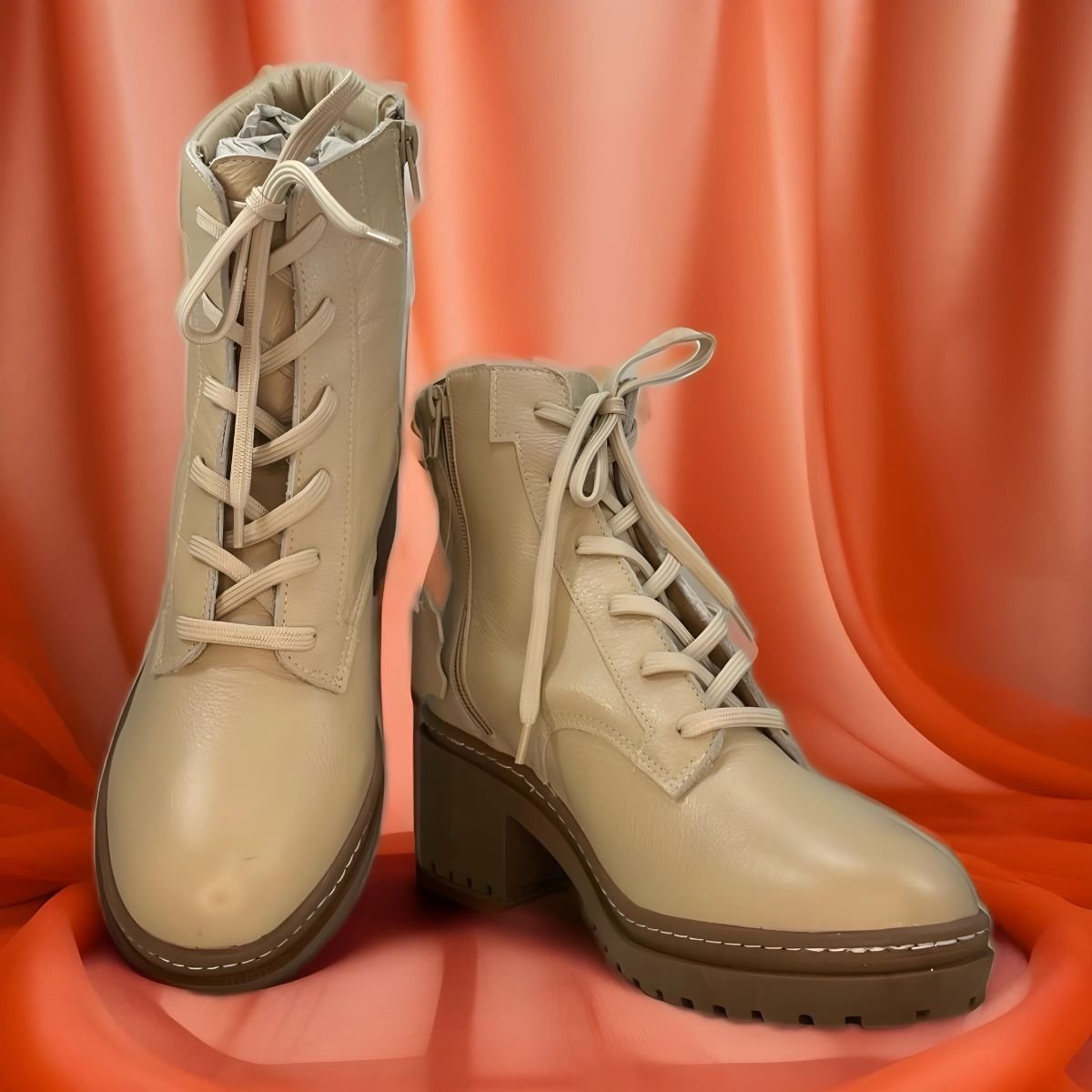 Bota Coturno Couro Cival Shoes Bege 7