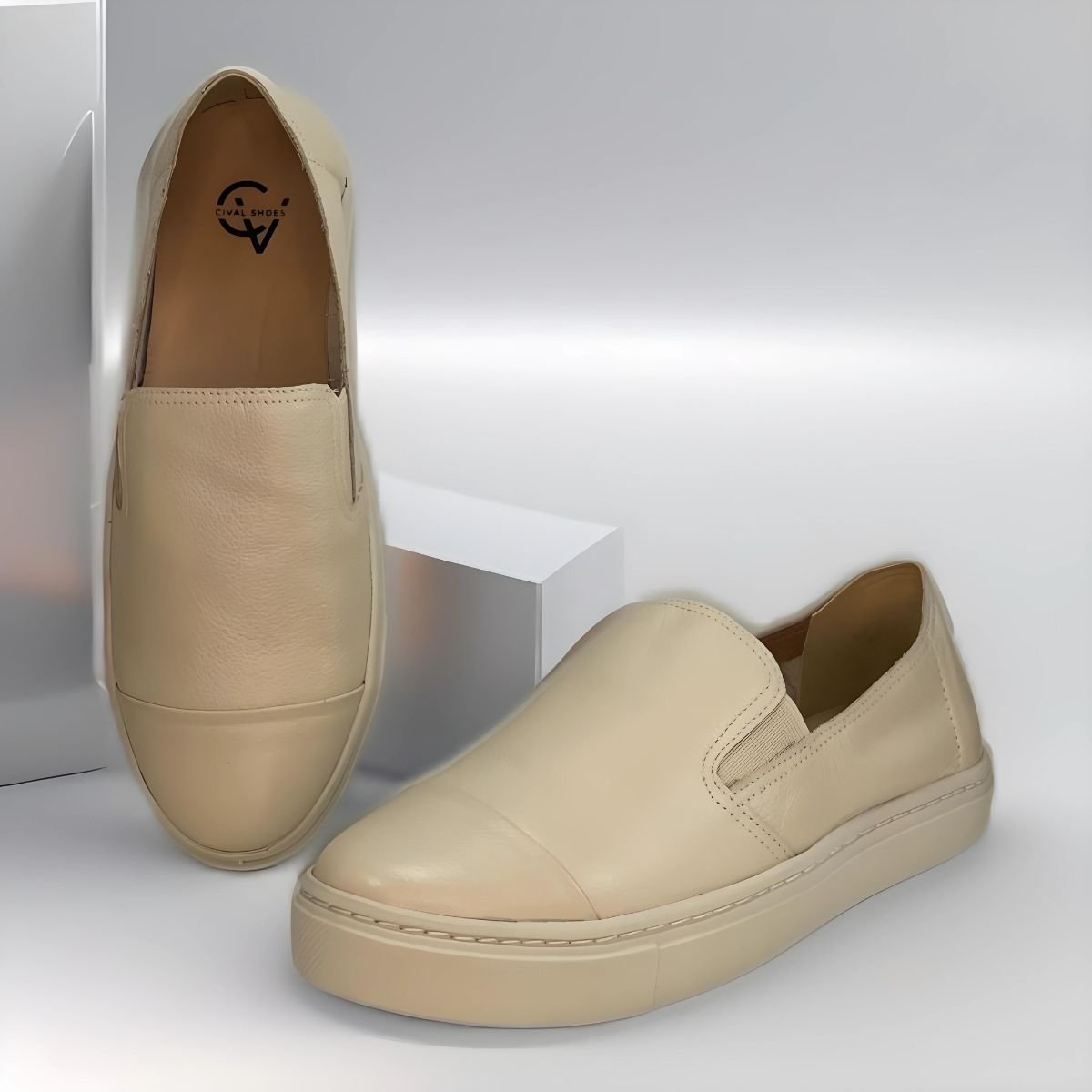 Tênis Slip Couro Bege 8