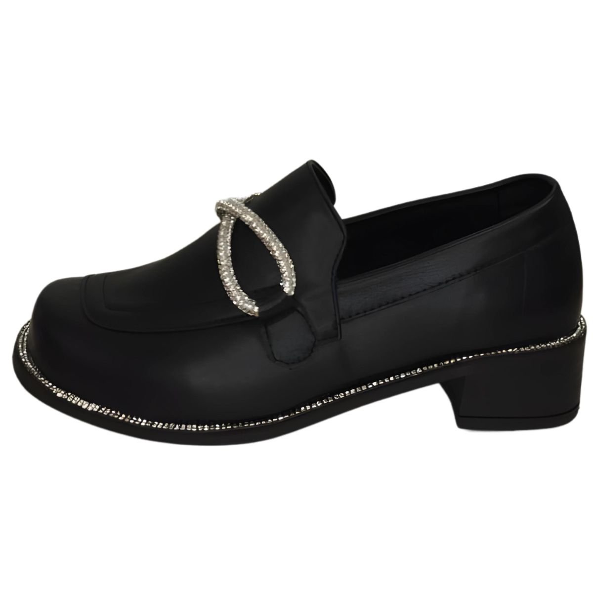 Sapato Loafer Feminino Betânia Com Strass Preto Preto 2