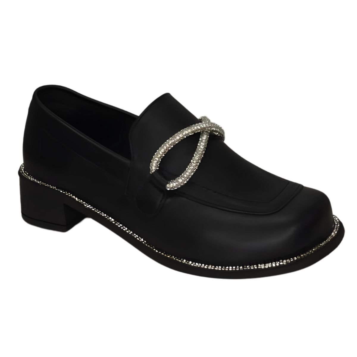 Sapato Loafer Feminino Betânia Com Strass Preto Preto 3