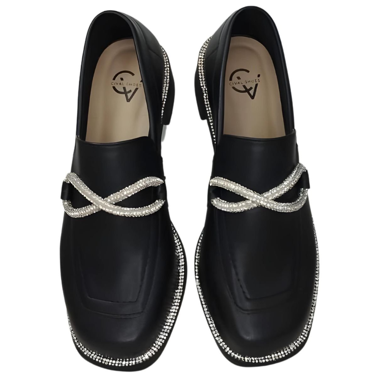 Sapato Loafer Feminino Betânia Com Strass Preto Preto 6