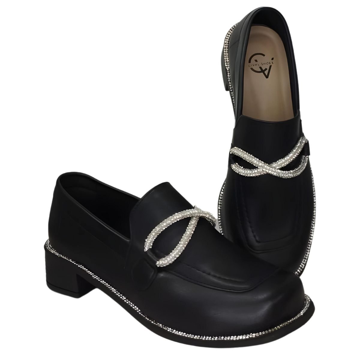 Sapato Loafer Feminino Betânia Com Strass Preto Preto 7
