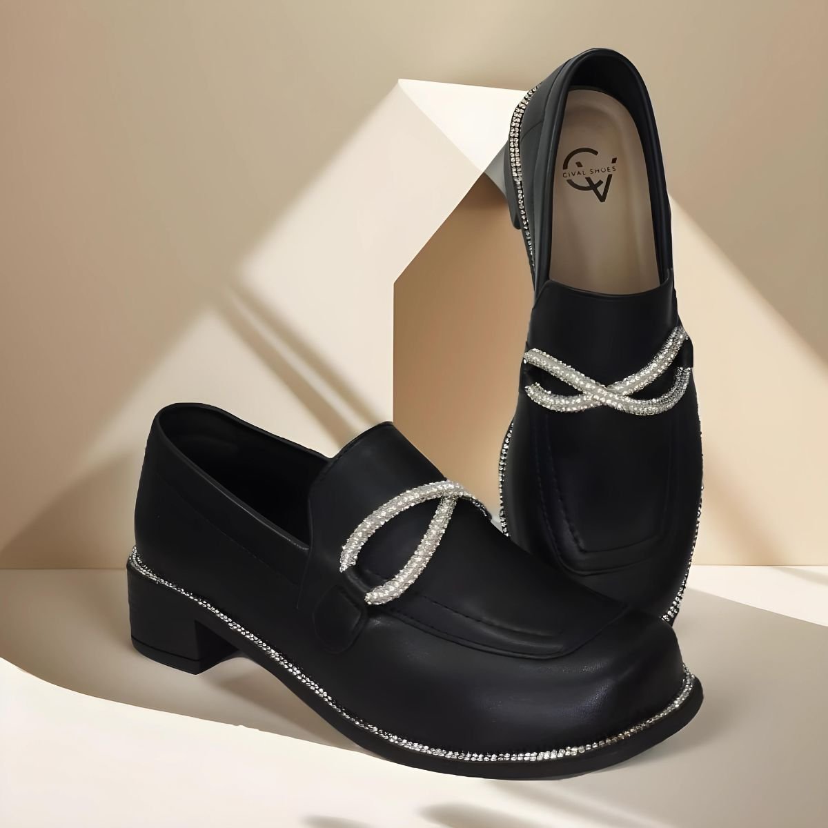 Sapato Loafer Feminino Betânia Com Strass Preto Preto 8