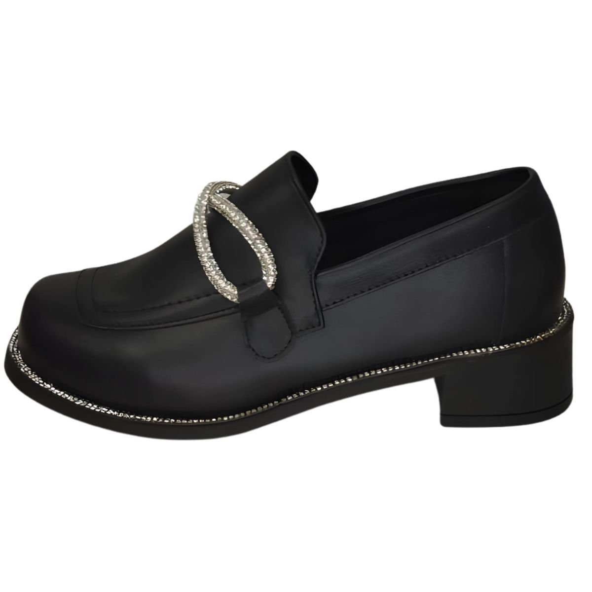 Sapato Loafer Feminino Betânia Com Strass Preto Preto 10
