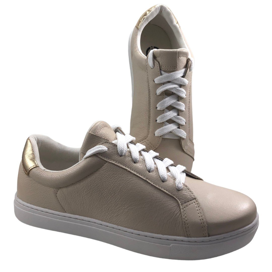 Tênis Feminino Casual Couro Mayra Cival Shoes Bege Bege 7