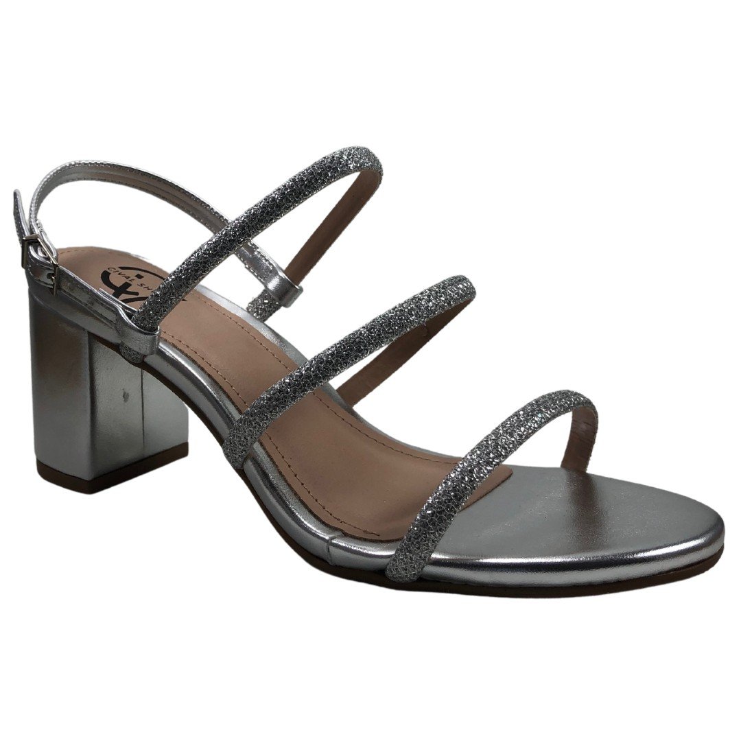 Sandália Layla Salto Bloco Metalizada Prata 2