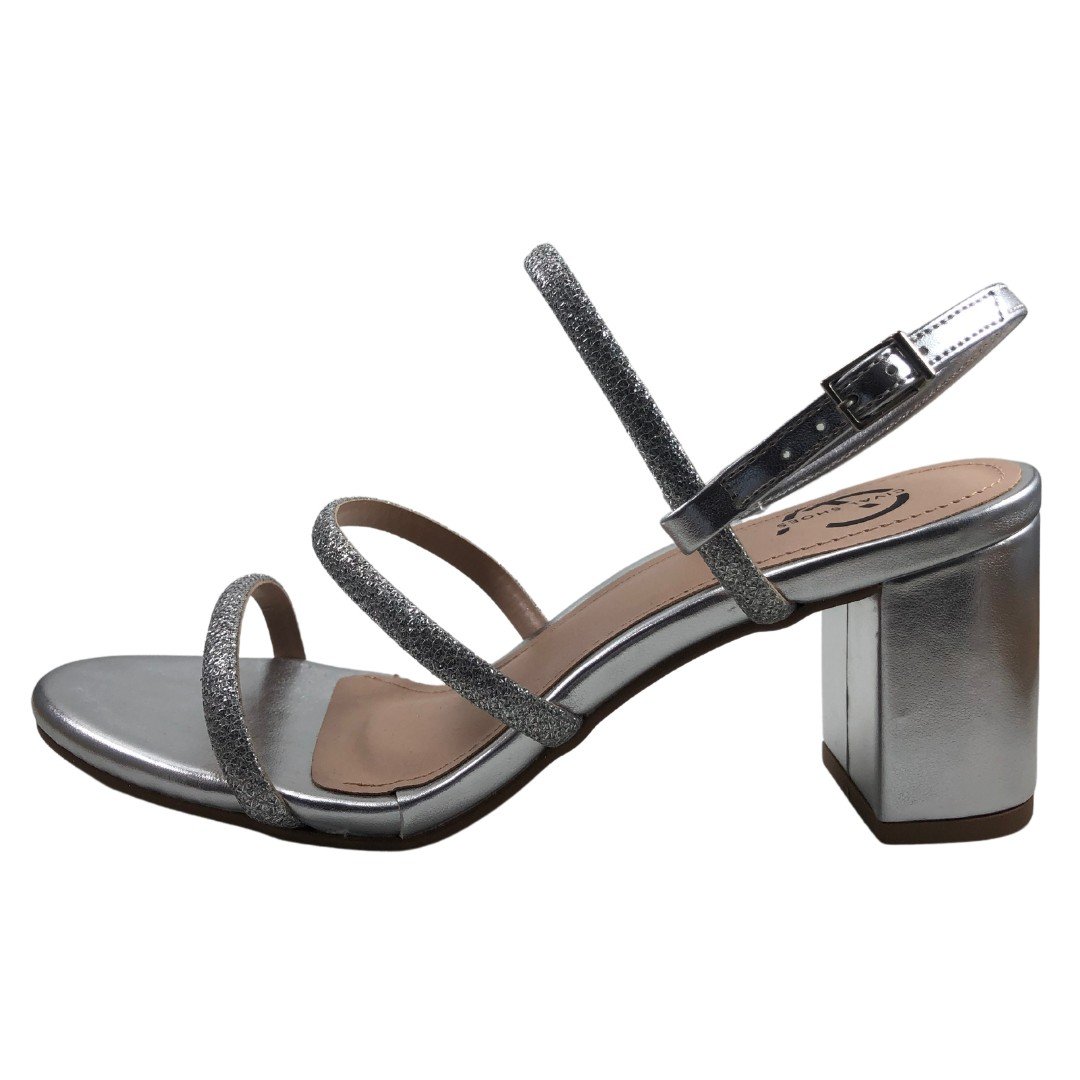 Sandália Layla Salto Bloco Metalizada Prata 5