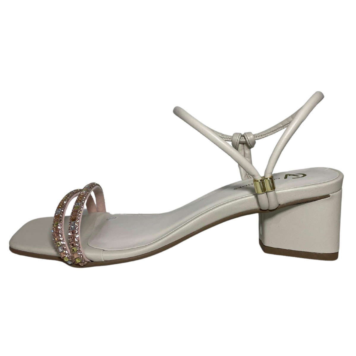 Sandalia Feminina Ava Tiras Pedraria Cival Shoes Branco 2