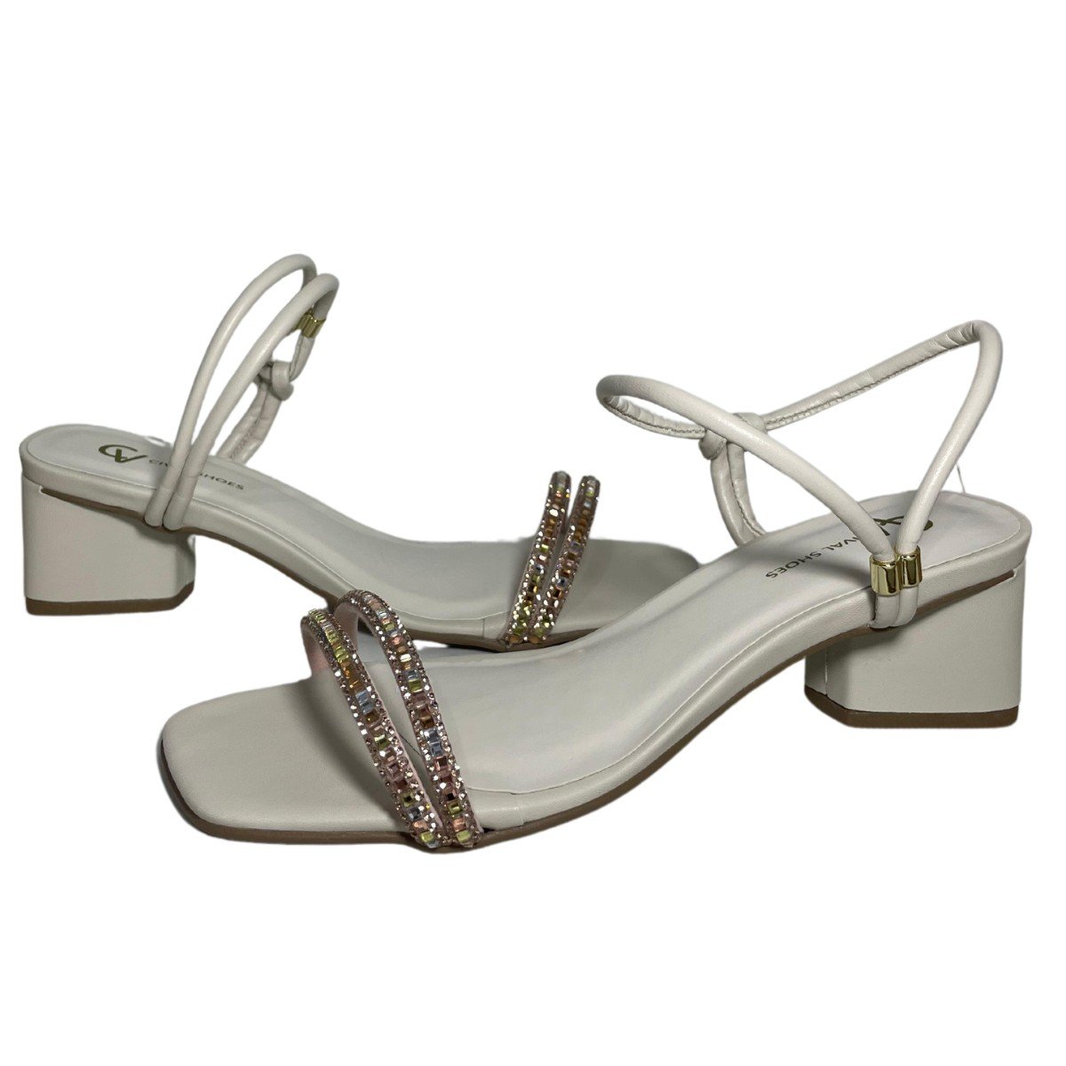Sandalia Feminina Ava Tiras Pedraria Cival Shoes Branco 5