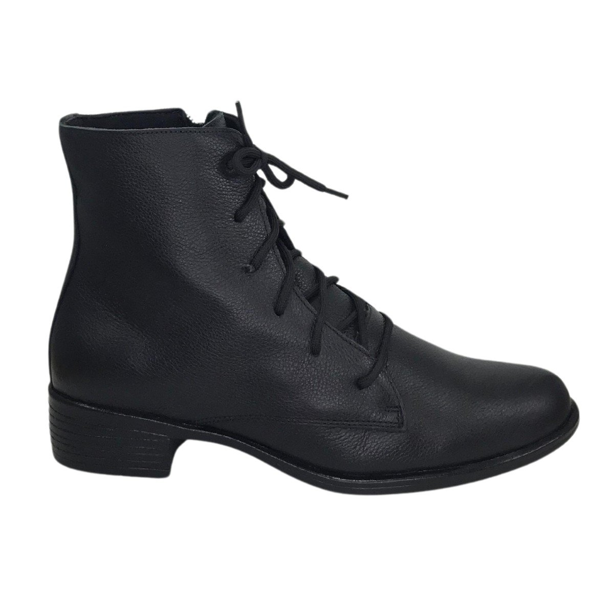 Bota Feminina Coturno Couro Com Cadarço Cival Shoes Preta Preto 1